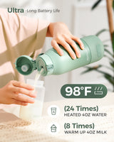 Momcozy portable breast milk warmer, mint green, quickly warms milk and water, ideal for travel, heating milk to 98°F