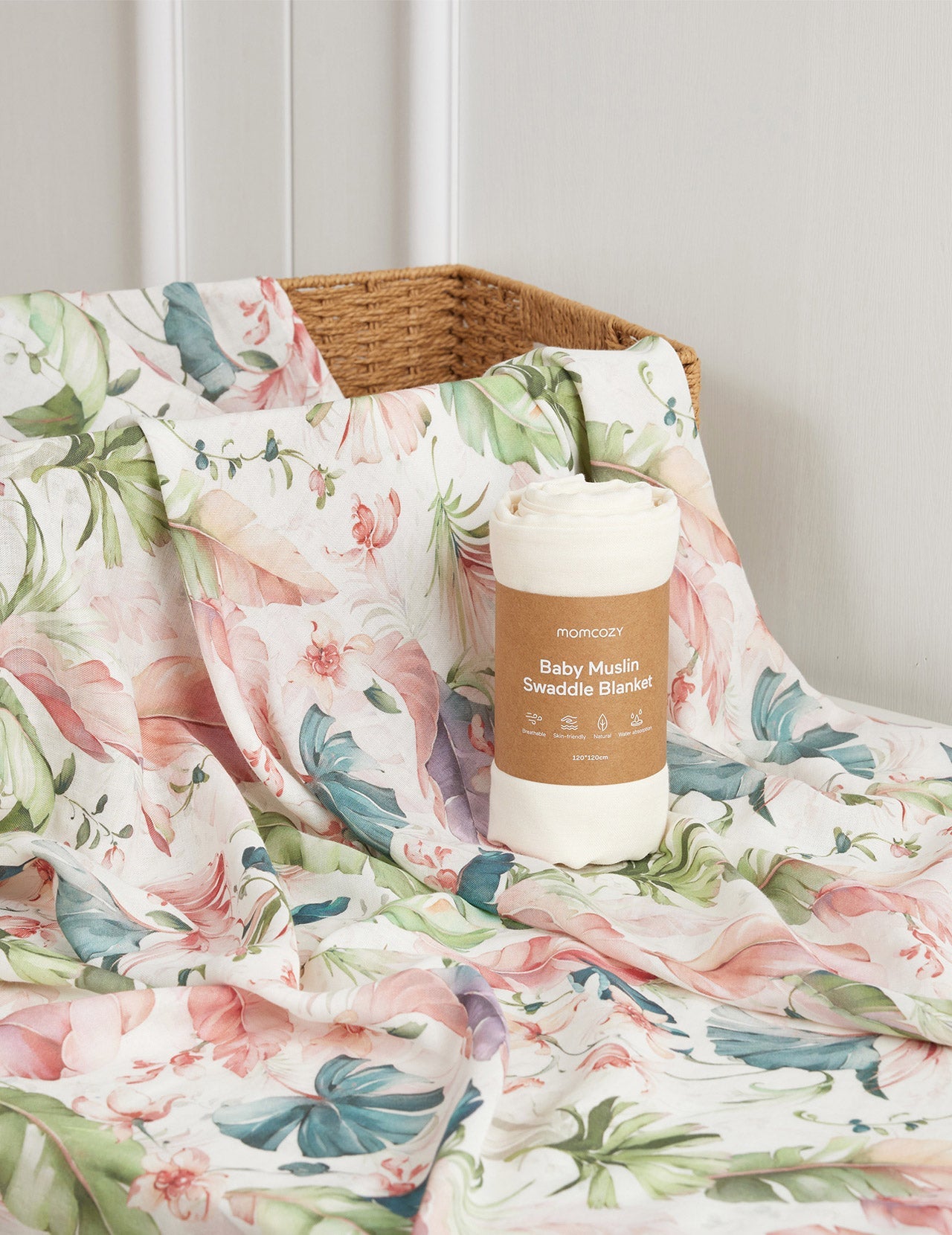 Momcozy Softness Swaddle Blankets -  Flower Beige (2 Pack)