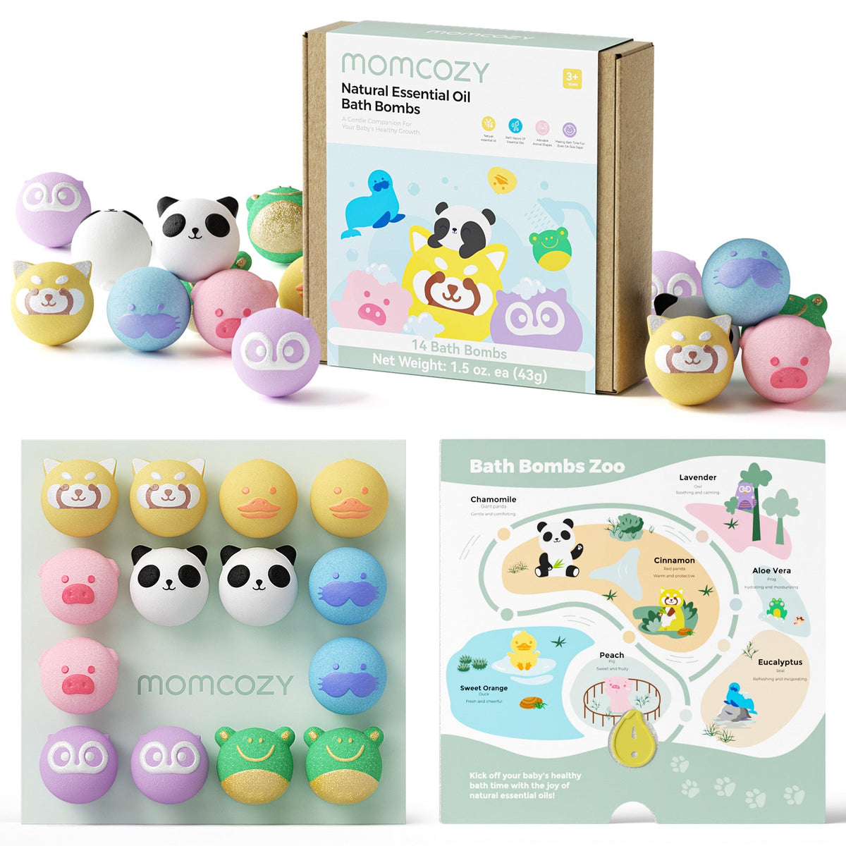 Natural Bath Bombs Gift Set with 7 Cute Animal Shapes(14 Pcs)