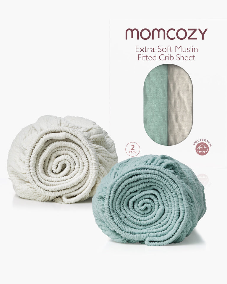 Translation missing: en.Momcozy Muslin Fitted Crib Sheets - 2 sizes - Green &amp; Grey