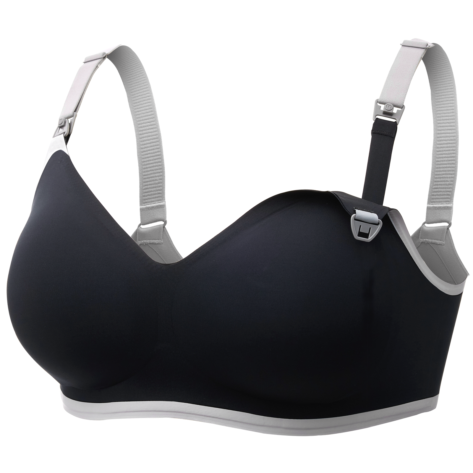 Black nursing bra showcasing adjustable straps for optimal fit and support.