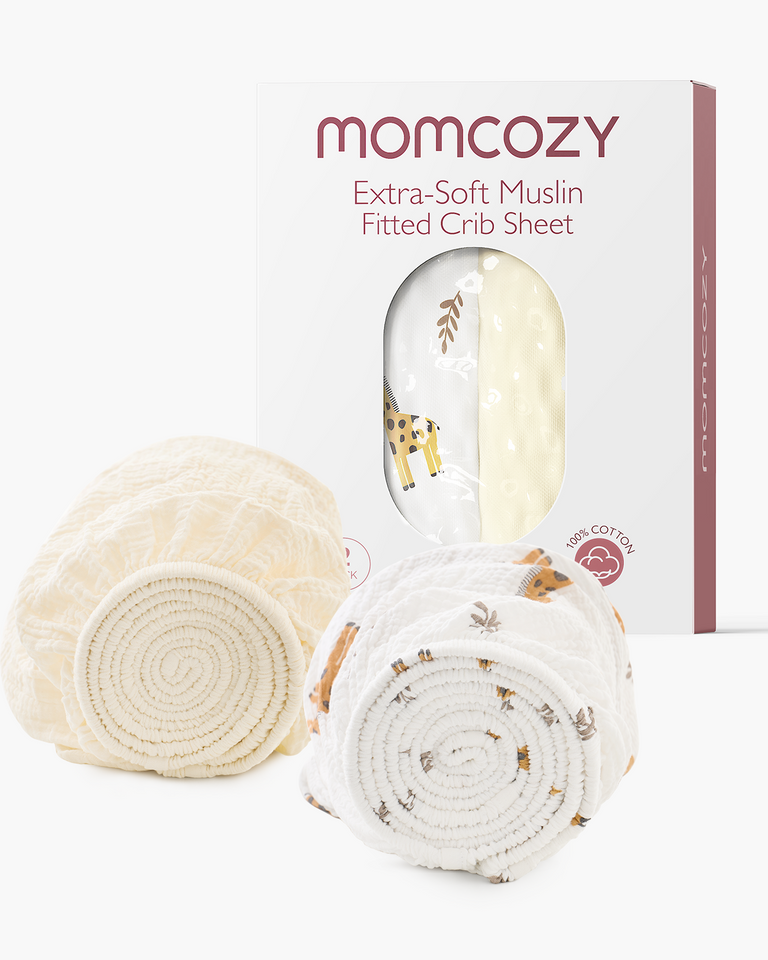 Translation missing: en.Momcozy Muslin Fitted Crib Sheets - 2 sizes - Bravery Giraffe