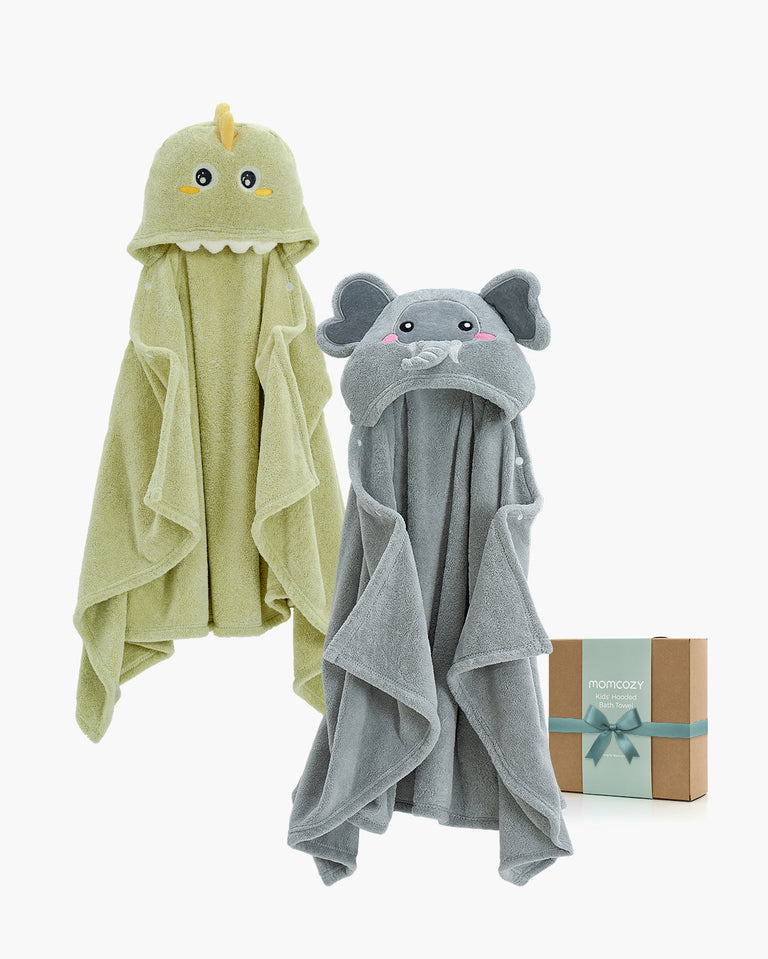 Translation missing: en.Momcozy Coral Fleece Hooded Baby Towel - Elephant and Crocodile