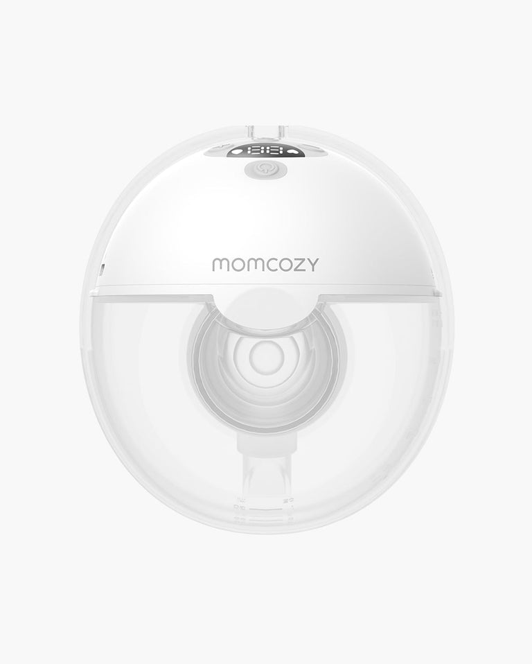 Translation missing: ar.Momcozy M5 Wearable Breast Pump top view highlighting sleek design and control settings