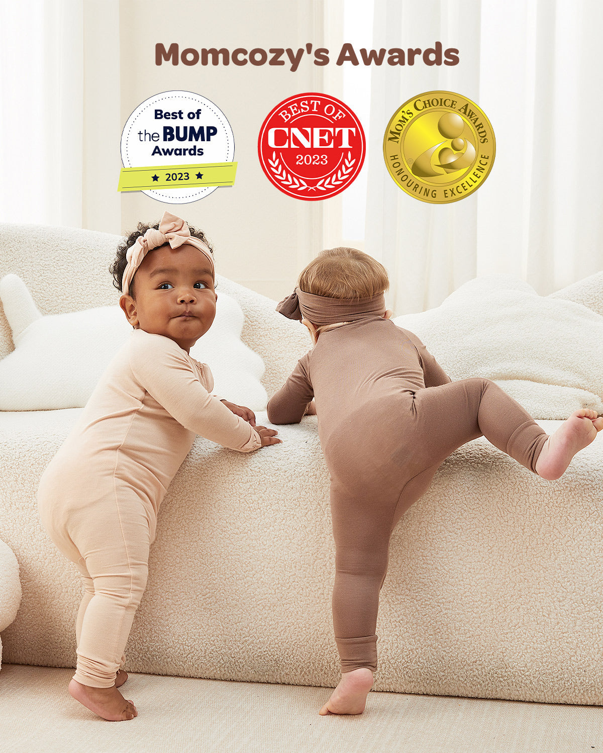 Momcozy Boy Girl Baby Pajamas - Newborn Sleepers - Dull Brown & Pinkish Grey