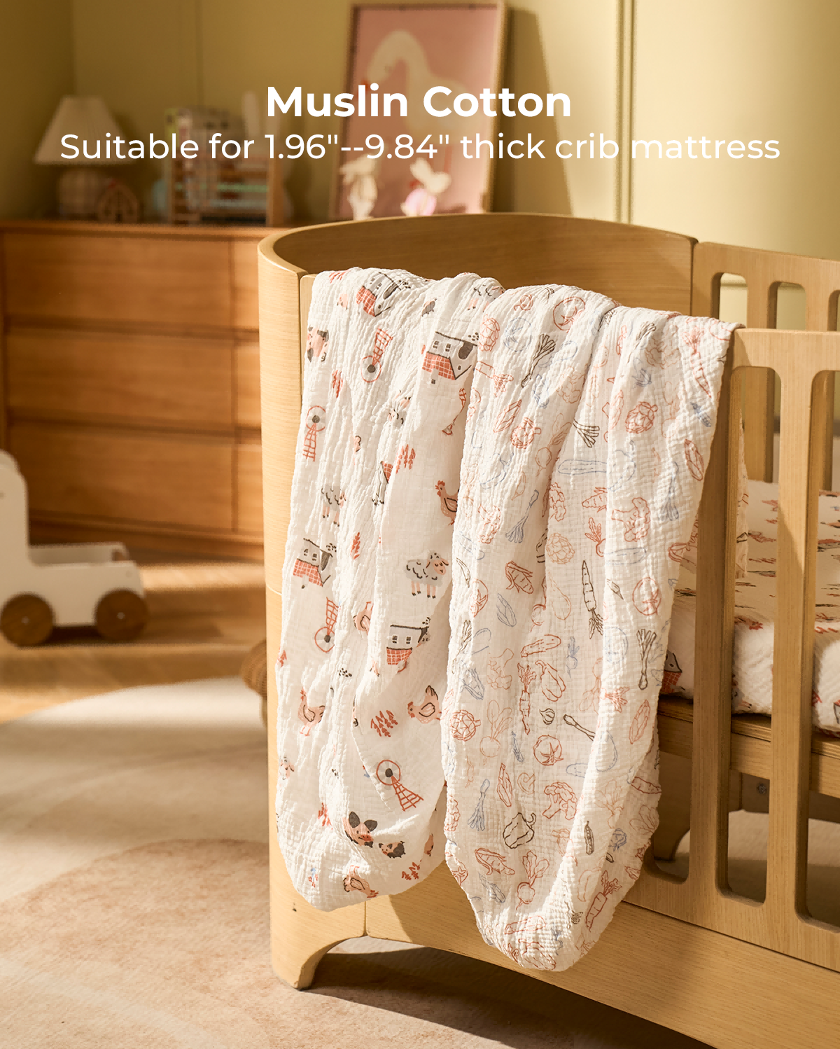 Momcozy Best Wishes Muslin Fitted Crib Sheets - Joy