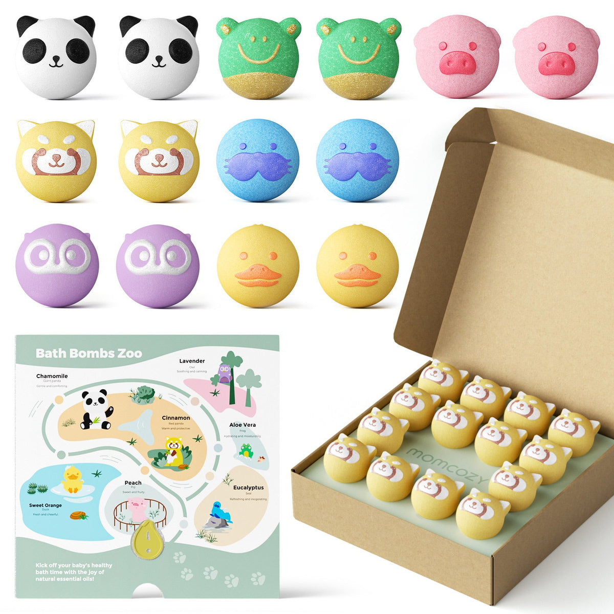 Natural Bath Bombs Gift Set with 7 Cute Animal Shapes(14 Pcs)