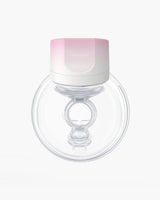 Momcozy S12 Pro Wearable Breast Pump featuring a pink gradient top, transparent flange design, and clear milk collector.
