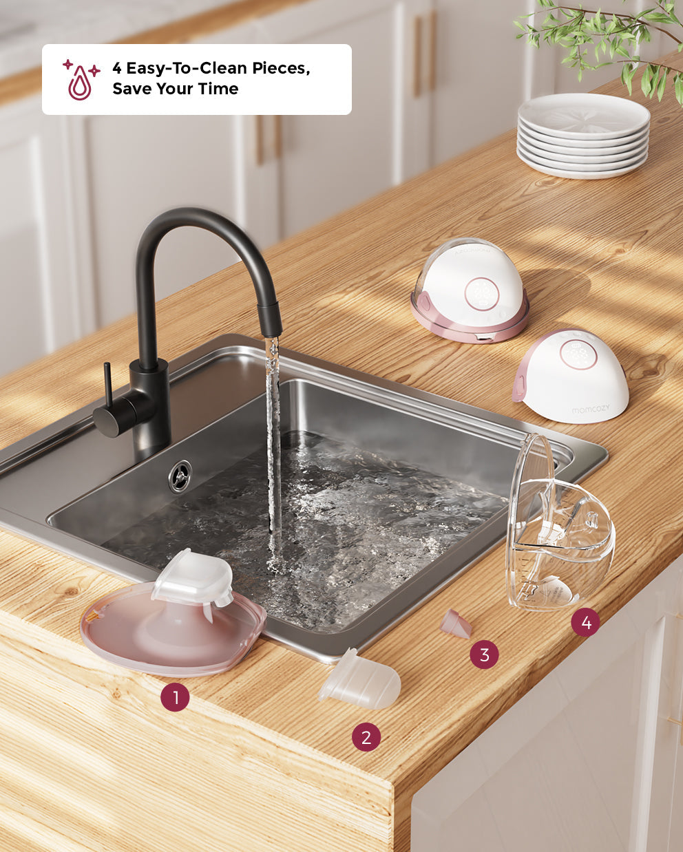 Hands-free Breast Pump With 4 Easy-To-Clean Pieces