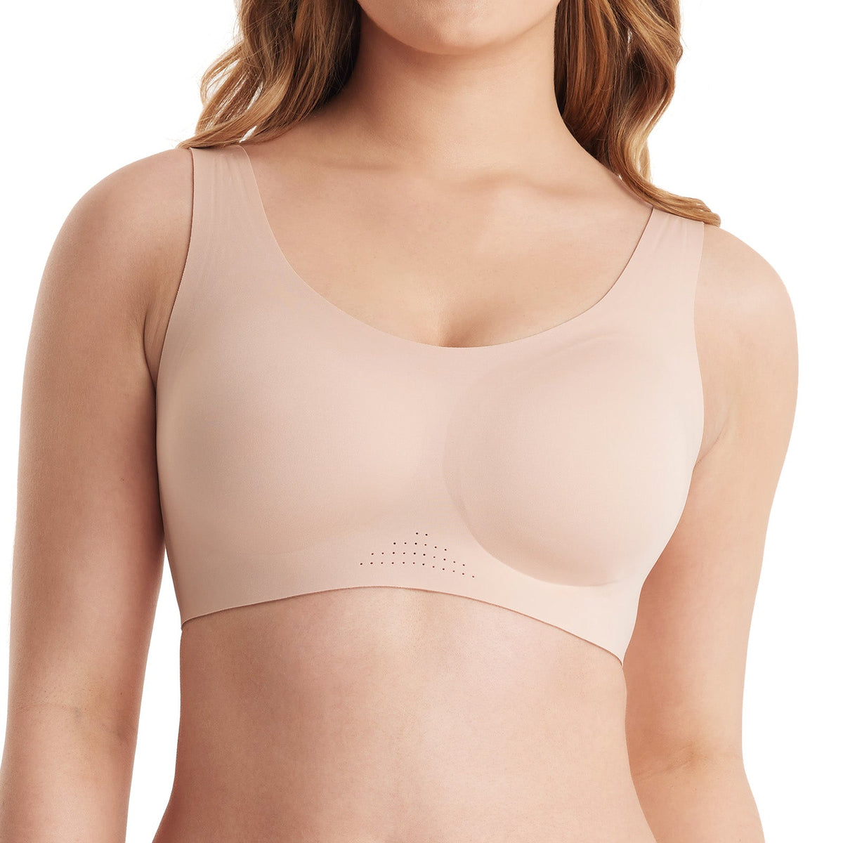 Soft Oyster Pink wireless full-coverage bra showcasing a smooth design and breathable material for everyday comfort.