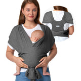 Momcozy gray baby wrap carrier, hands-free babywearing for comfort and support. Perfect for bonding.