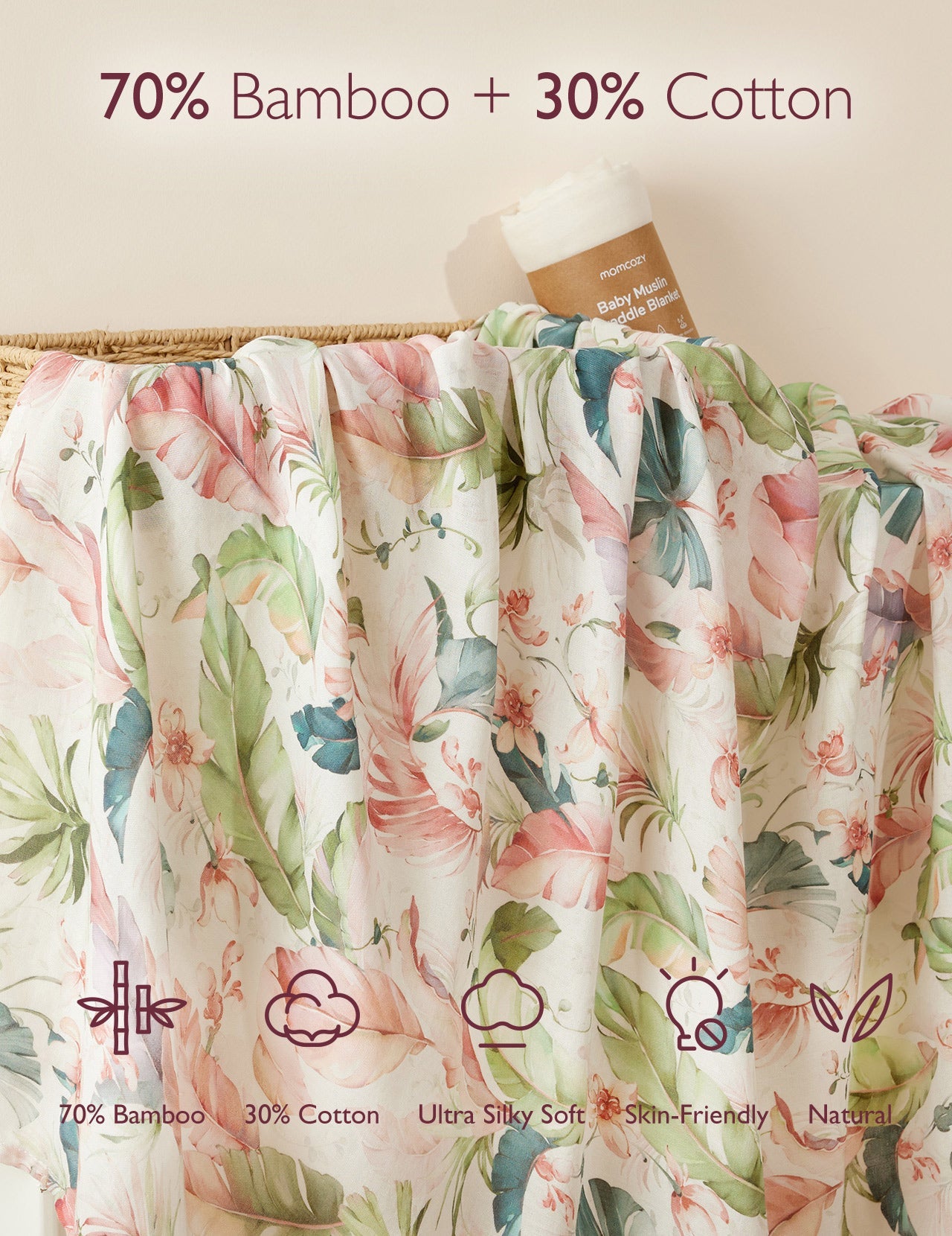 Momcozy Softness Swaddle Blankets -  Flower Beige (2 Pack)