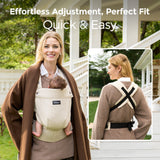 Momcozy GentleTouch Baby Carrier, beige baby carrier, effortless adjustment, perfect fit, quick and easy for baby