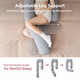 Momcozy Dreamlign pregnancy pillow with adjustable leg support for comfortable sleep during pregnancy.