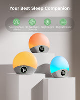 Momcozy Sunrise Wake-up Light, a smart alarm clock with soothing sounds, and a natural wake-up light.