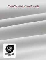 Close-up of fabric showcasing zero sensitivity and Oeko-Tex certification for comfort.