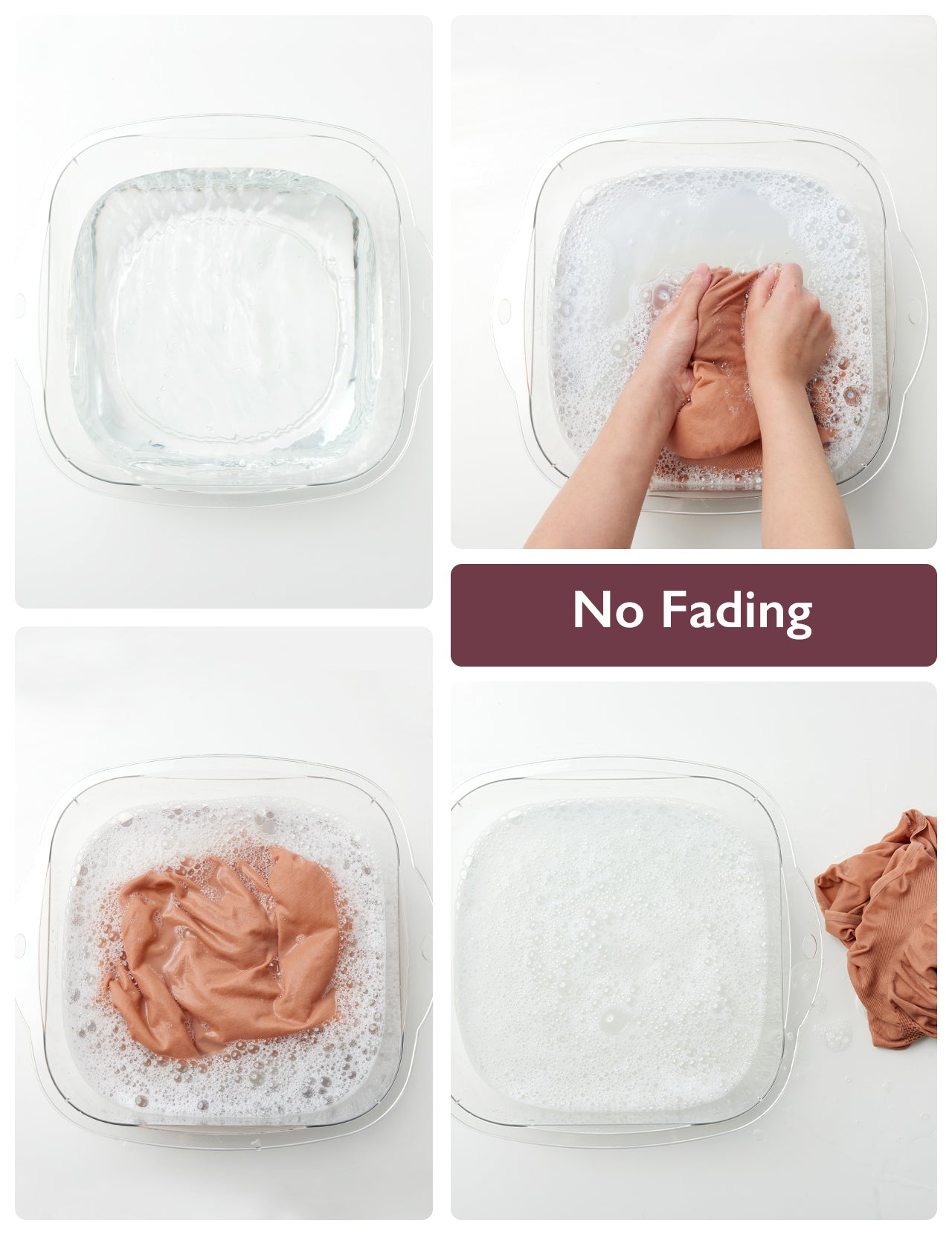 Hand washing high waist pregnancy support panties demonstrating no fading feature.