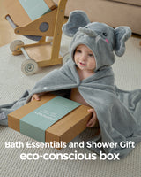 Momcozy Coral Fleece Hooded Baby Towel - Elephant and Panda