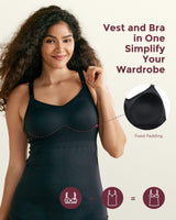 Black pumping & nursing tank top with fixed padding, combining vest and bra for convenience.
