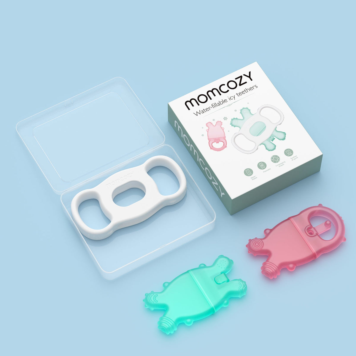 Momcozy Water Fillable Teether (Green and Pink 2 Pcs)