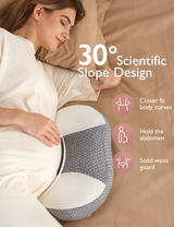 Pregnant woman resting with a Pregnancy Wedge Pillow with Cooling Cover, featuring a 30° slope design for optimal support.