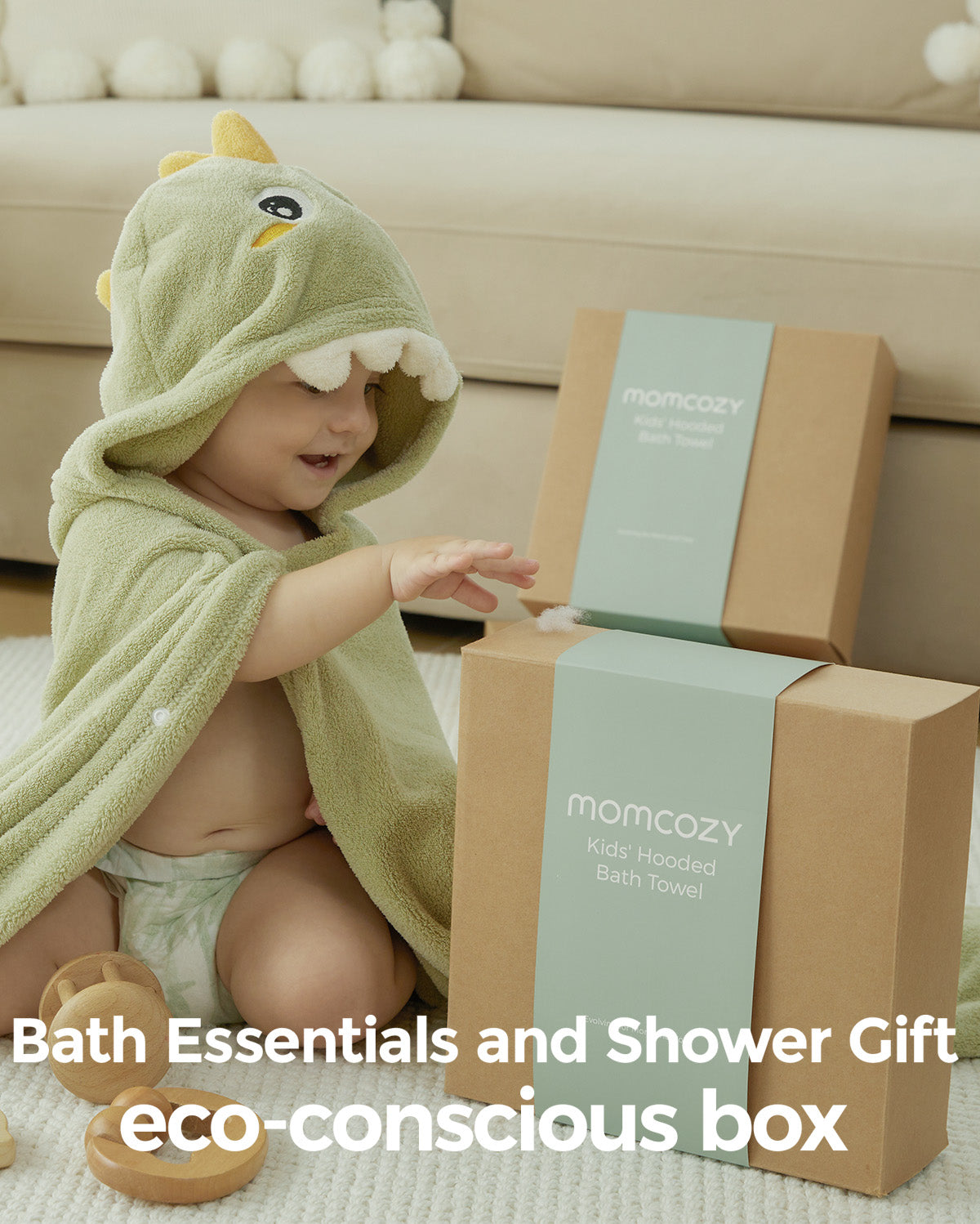Momcozy Coral Fleece Hooded Baby Towel - Naughty Crocodile