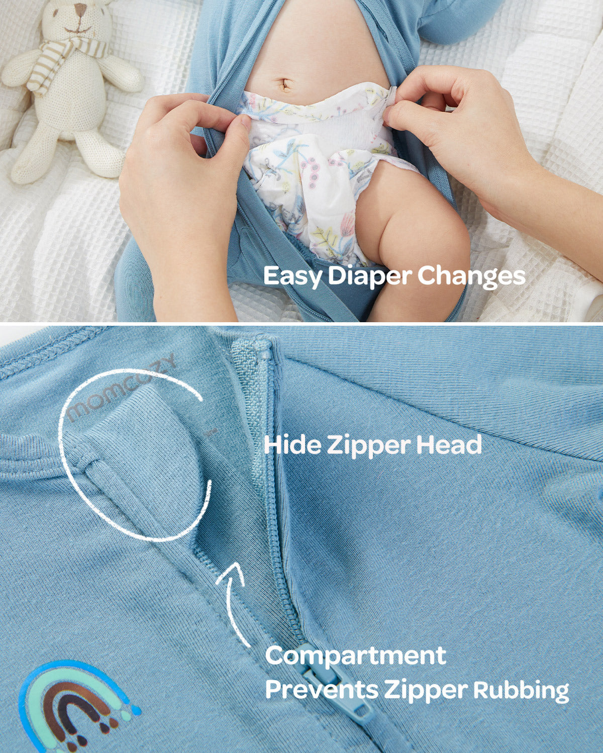 Momcozy Boy Girl Baby Pajamas - Newborn Sleepers - Blue & Grey
