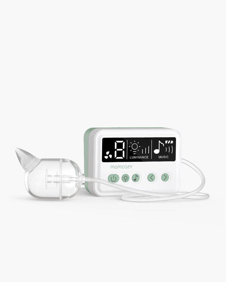 Translation missing: en.Momcozy wearable breast pump showing digital display with luminance and music options