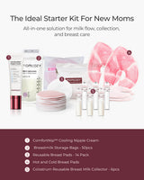 Hospital Essentials Bundle: Hot and Cold Breast Pads, Colostrum Milk Collector, Milk Bags, Breast Pads & Nipple Cream