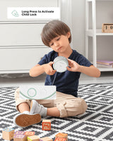 Momcozy baby sound machine in use, child lock feature. Portable design for baby sleep, easy controls.