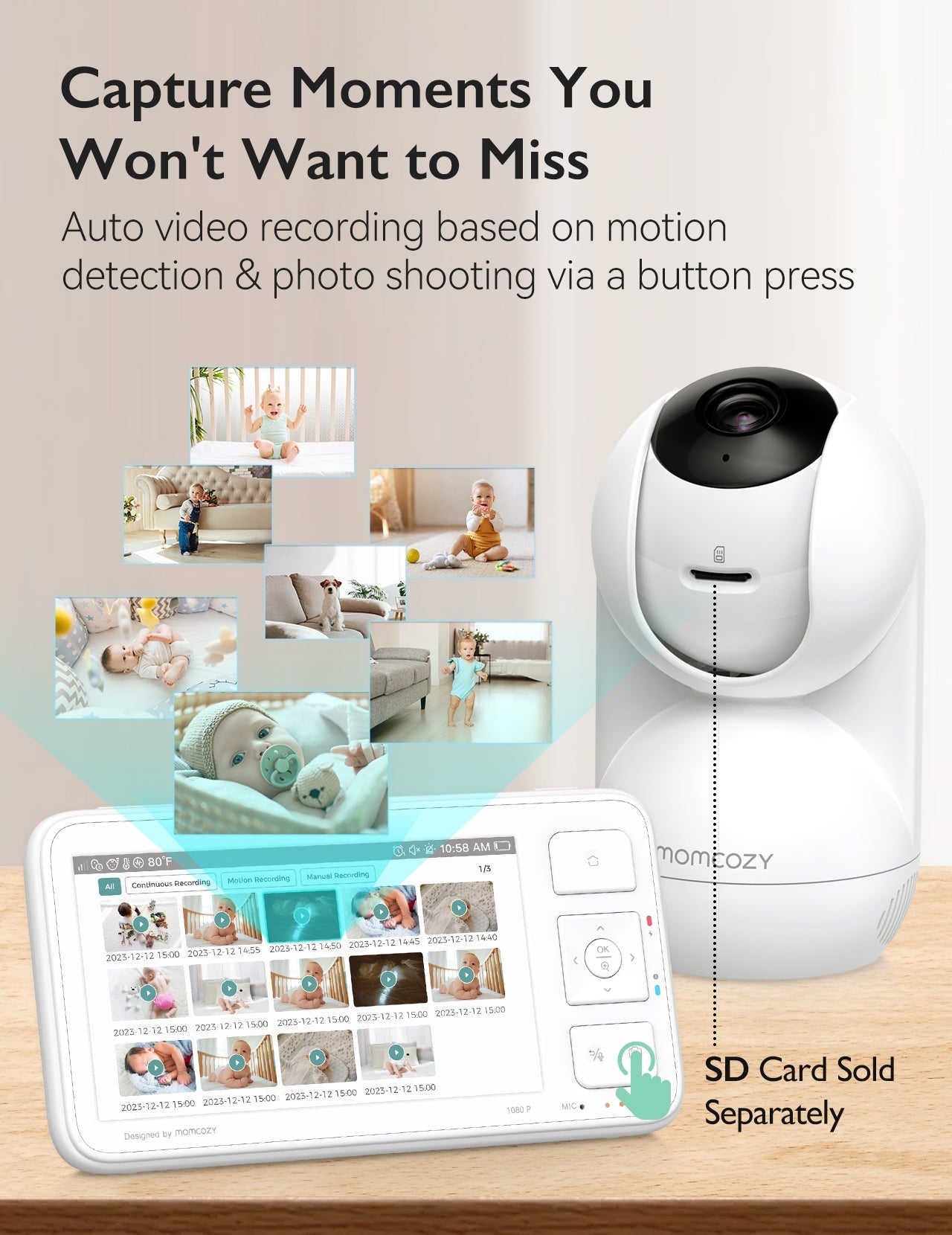 Momcozy BM03 baby monitor: 5.5" display, auto recording and photo shooting, capturing baby moments.
