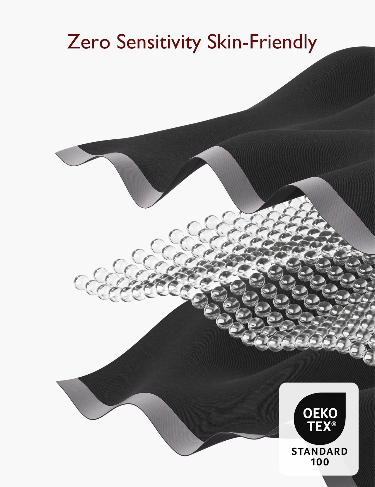 Close-up of skin-friendly black fabric with elastic beads, promoting zero sensitivity for nursing bras.