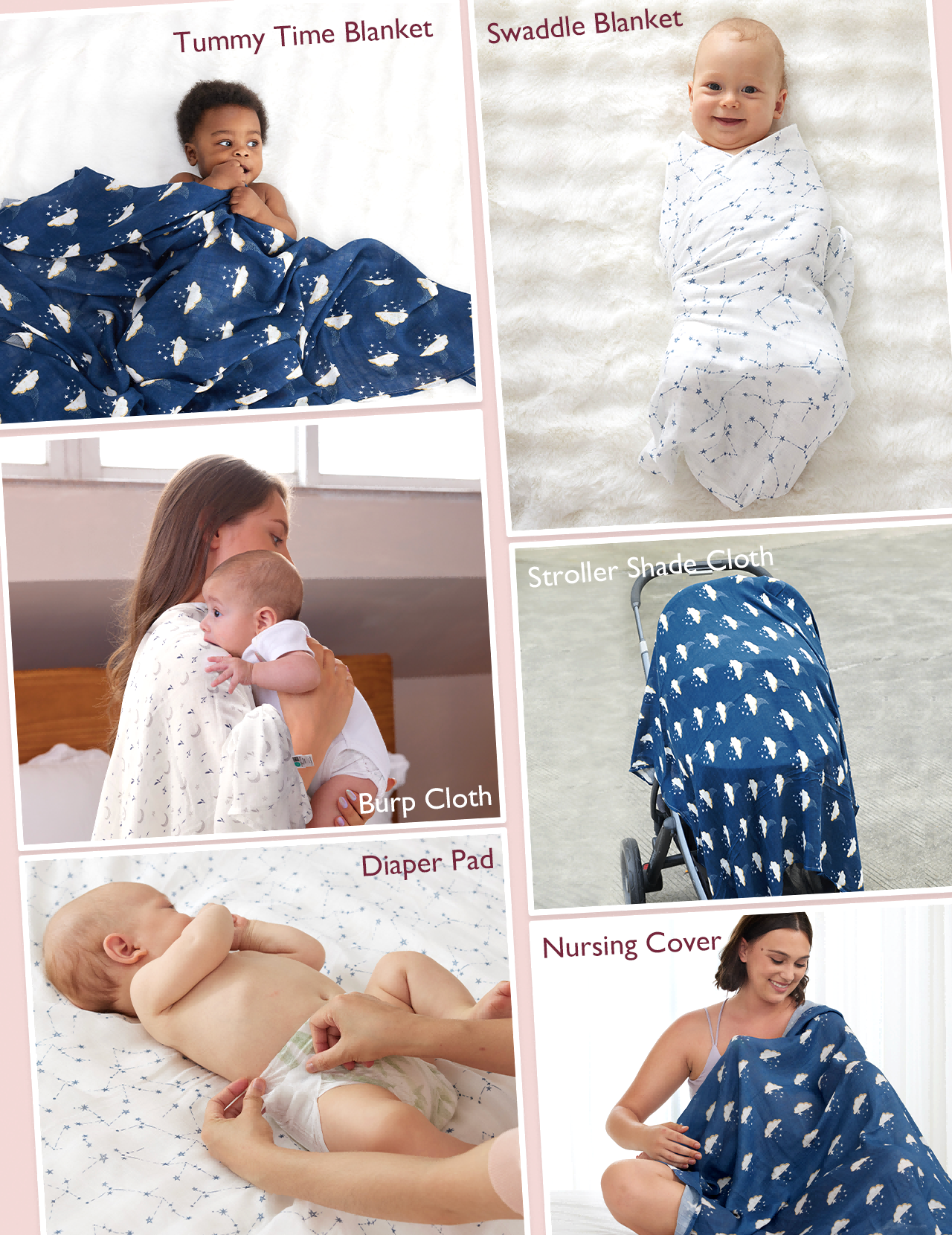Momcozy Softness Swaddle Blankets -   Midnight Star Clouds (4 Pack)