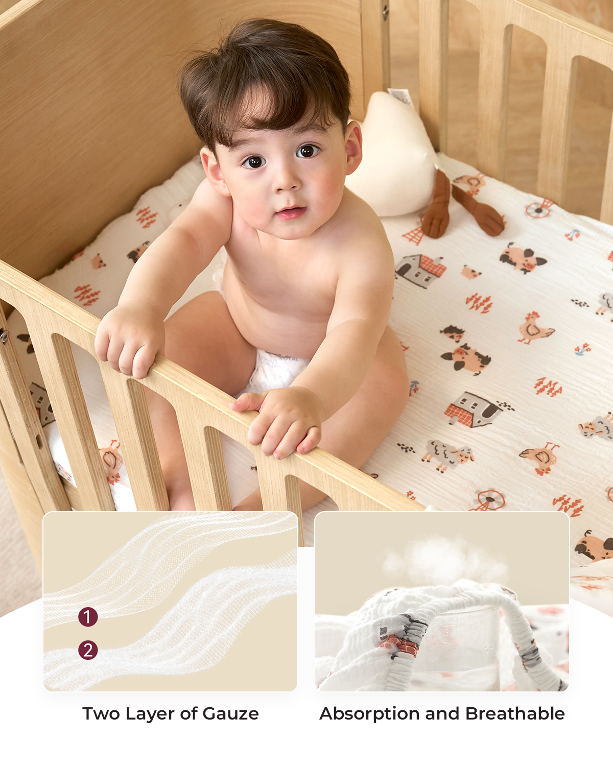 Momcozy Best Wishes Muslin Fitted Crib Sheets - Joy