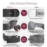 Momcozy Wander360 Hip Seat Carrier: enhanced stability, abdominal and lumbar support for comfortable babywearing.