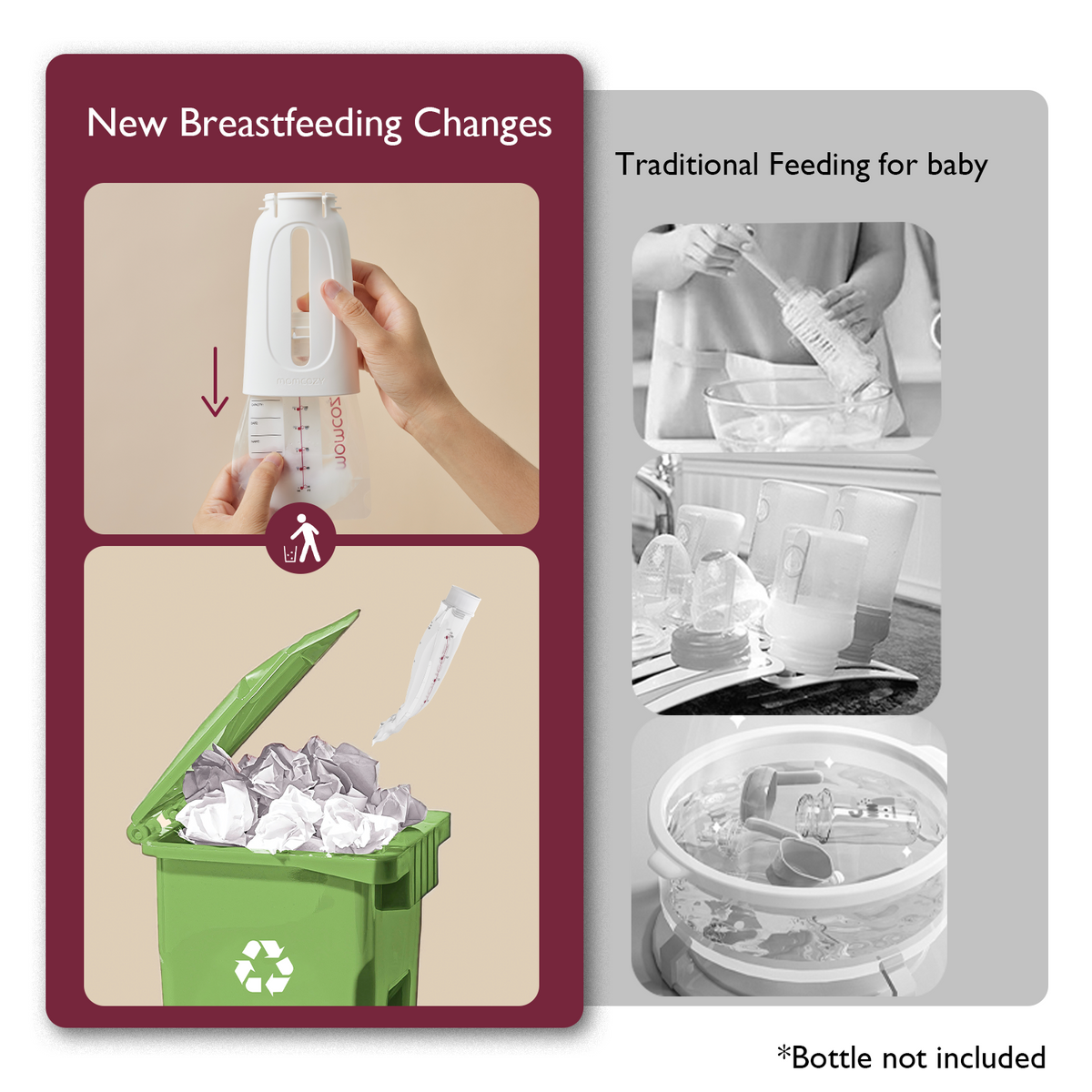 Visual comparison of modern breastfeeding solutions vs. traditional feeding methods.