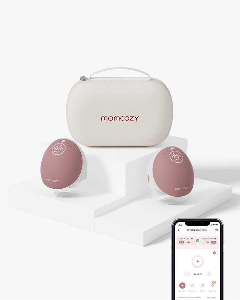Translation missing: en.Momcozy Mobile Flow™ electric hands-free breast pump set with case and smart app displays the interface for smart milk expression