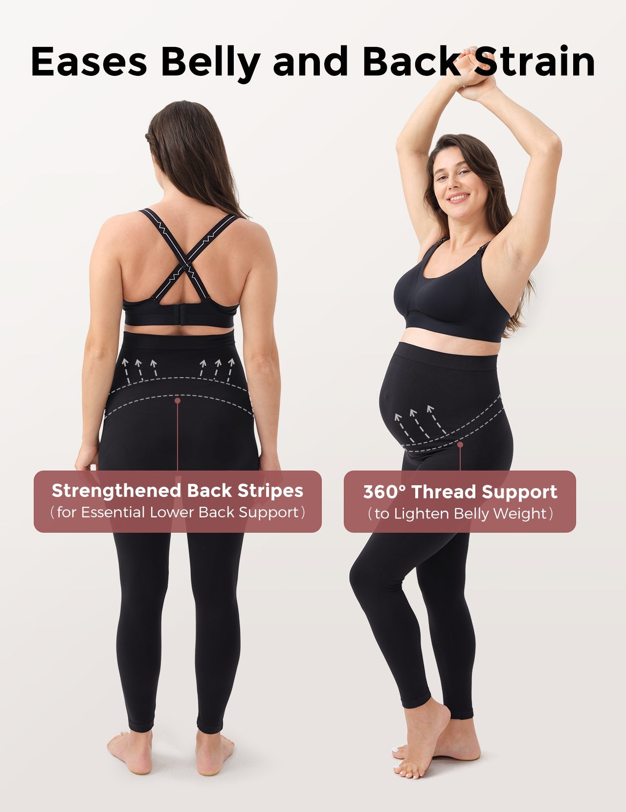 Maternity Leggings with back and belly support to alleviate pressure for pregnant women.