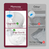 Momcozy disposable underwear with self-absorbing feature and edge guards for postpartum comfort.