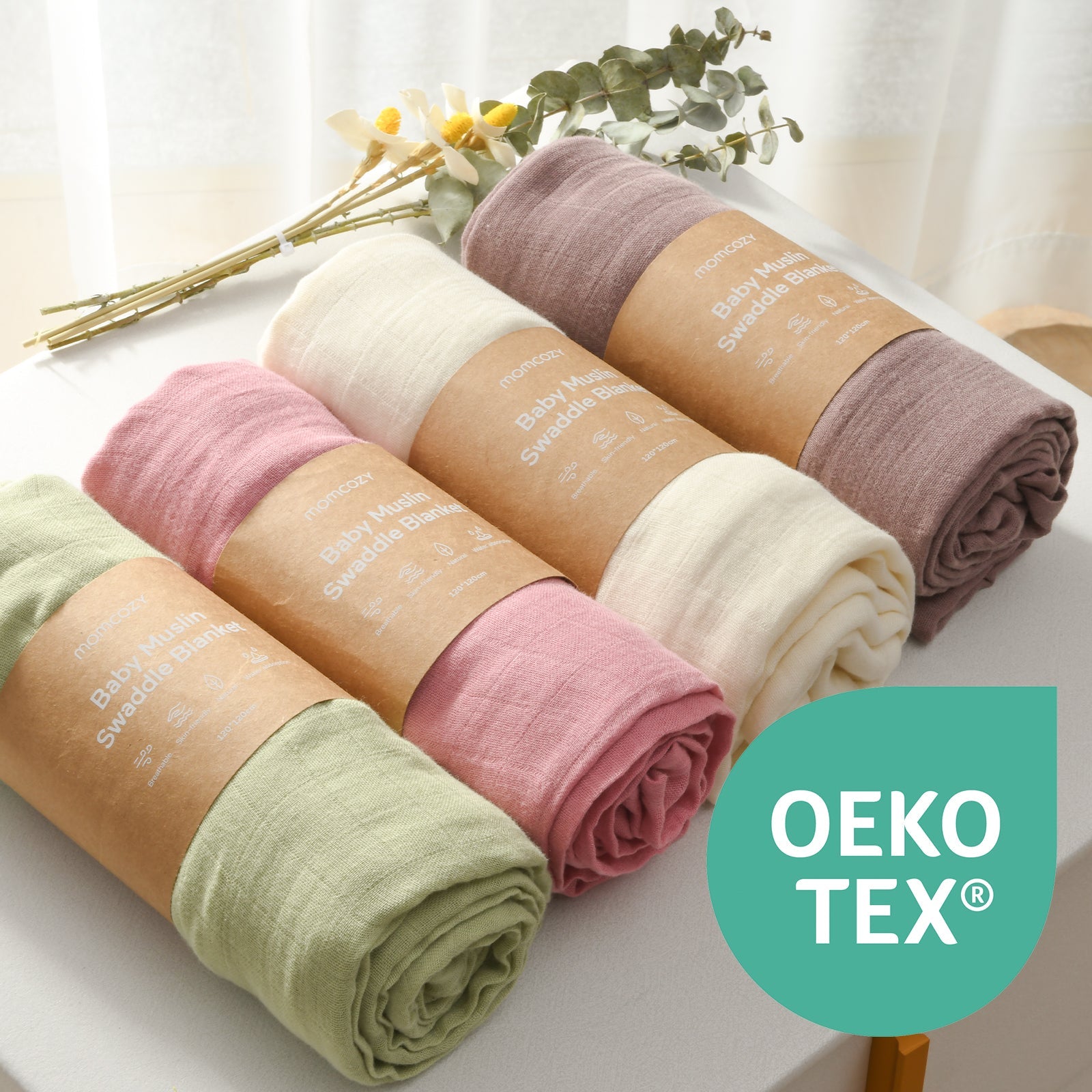 Momcozy Softness Swaddle Blankets -  Light Green (4 Pack)